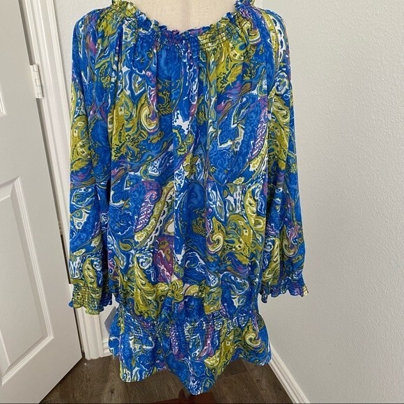 NWT.  Jones NY Blue Pink Floral Abstract Design Jewel Neck L-Sleeve Sexy Size 1X - Picture 8 of 13
